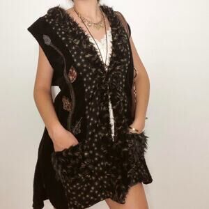 Lee Anderson Vintage whimsygoth patchwork cardigan with faux fur